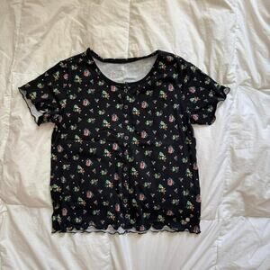 Justice girls xxl 18 Dark floral ruffle t shirt cottagecore girlie countryside